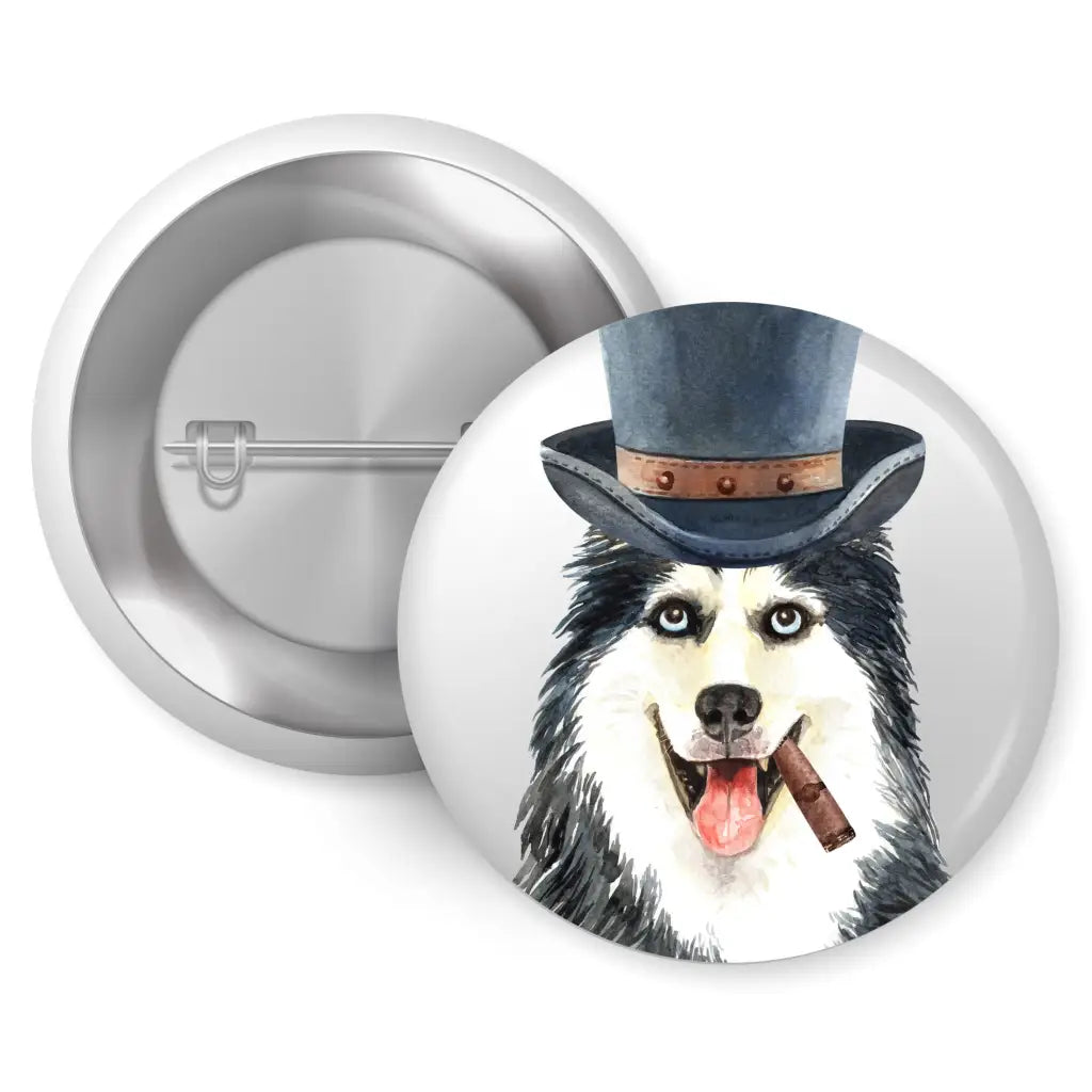 Siberian Husky Top Hat Cigar Dog Breed Pin Button Badge 1in 25mm - EMU Works