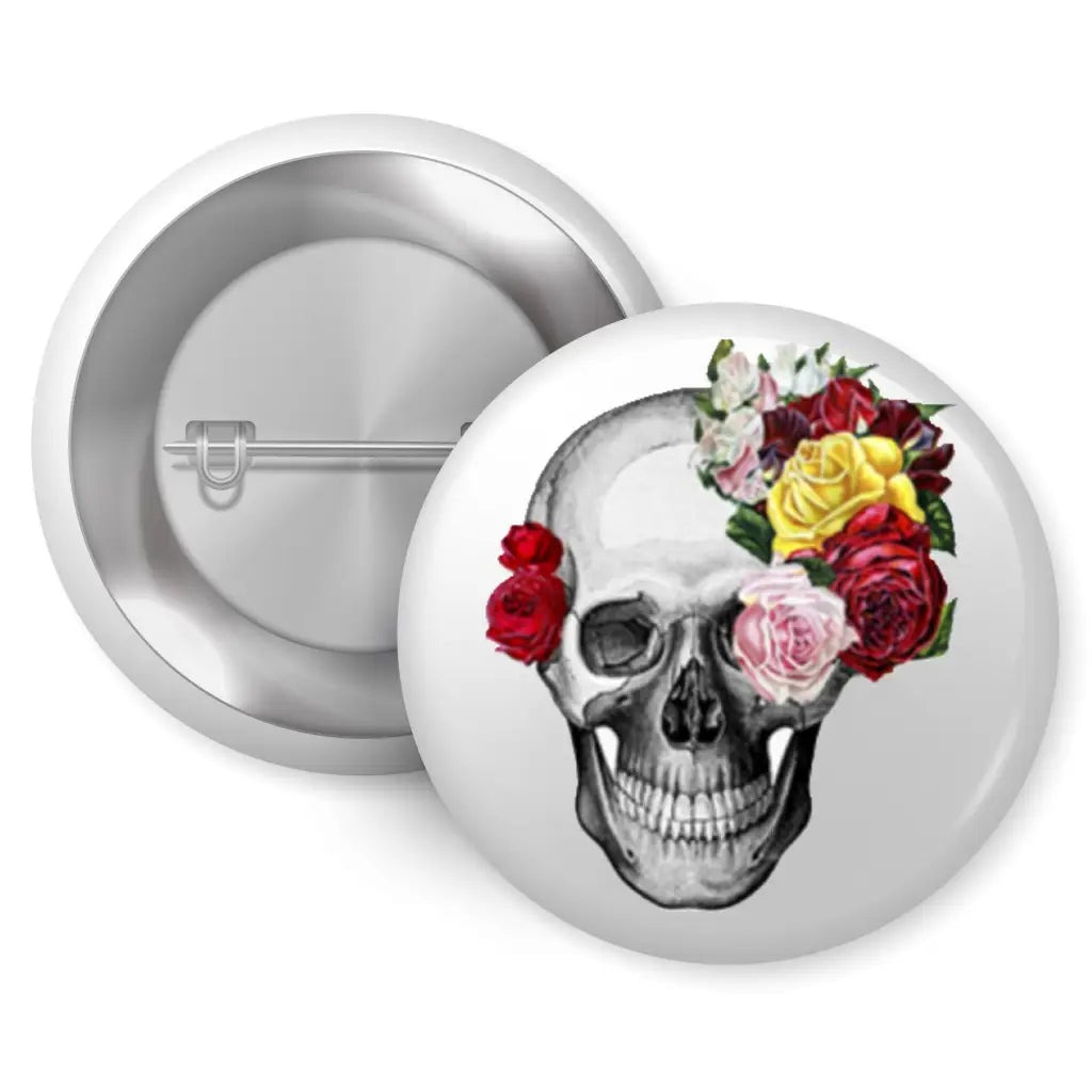 Sugar Skull Flowers Celebration Pin Button Badge 1in 25mm featuring a floral skull design, perfect for Day of the Dead celebrations. Ideal Day of the Dead pin to showcase your festive spirit.