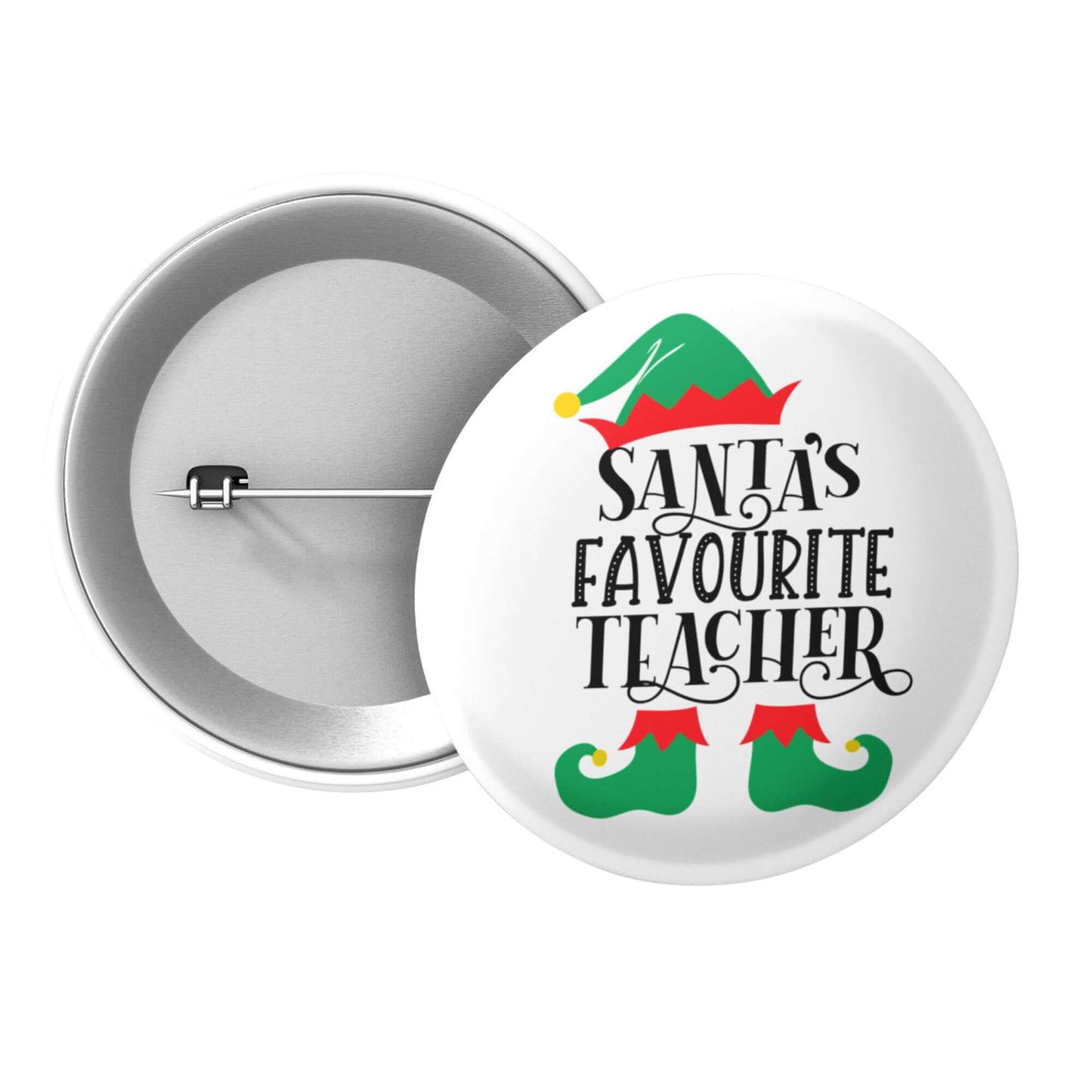 Santa Teacher Badge 1In 25Mm - Festive Pin Button For Teachers Celebrating Christmas Cheer - EMU Works