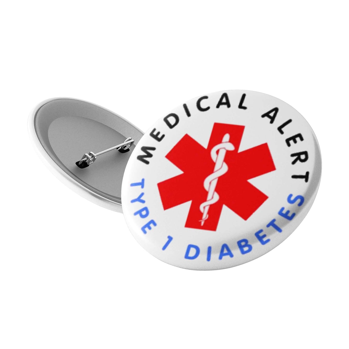 Type 1 Diabetes Safety Item - Side view of a 25mm Medical Alert Badge, showcasing clear text for quick recognition of diabetes.