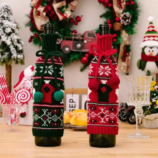 Knitted Wine Bottle Jumper - Festive Christmas Party Decor and Gift for Home Celebration