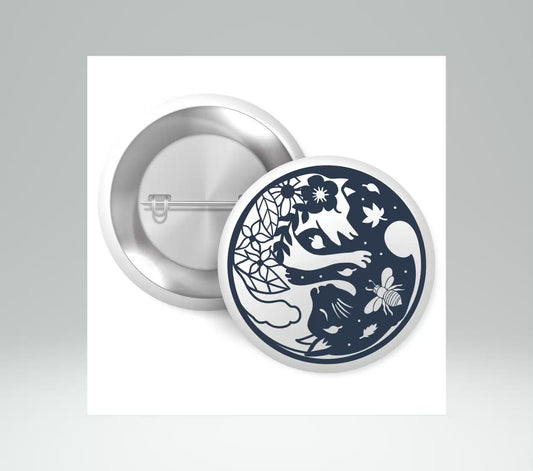 Animal Yin Yang Pin Button Badge - Cat and Dog 1 Inch (25mm) Mystical Accessory