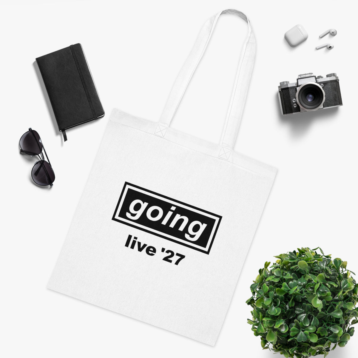 Oasis Band Going Live '27 Cotton Tote Bag — Minimal Black Logo Event Tote