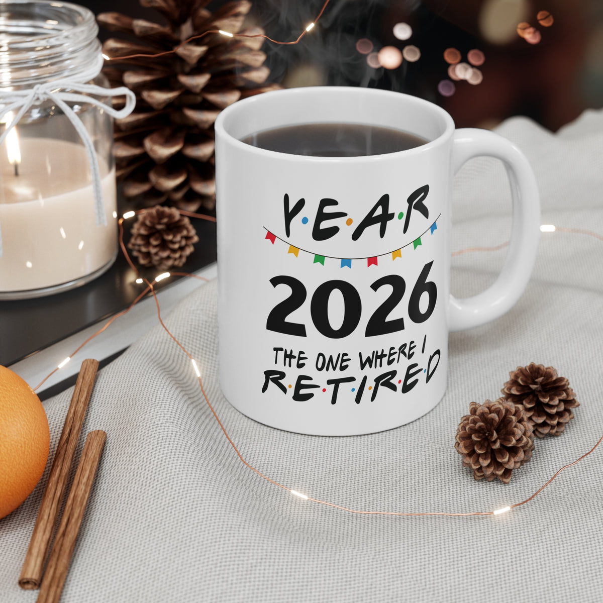 2026 Retirement Mug Black — "The One Where I Retired" Coffee Cup