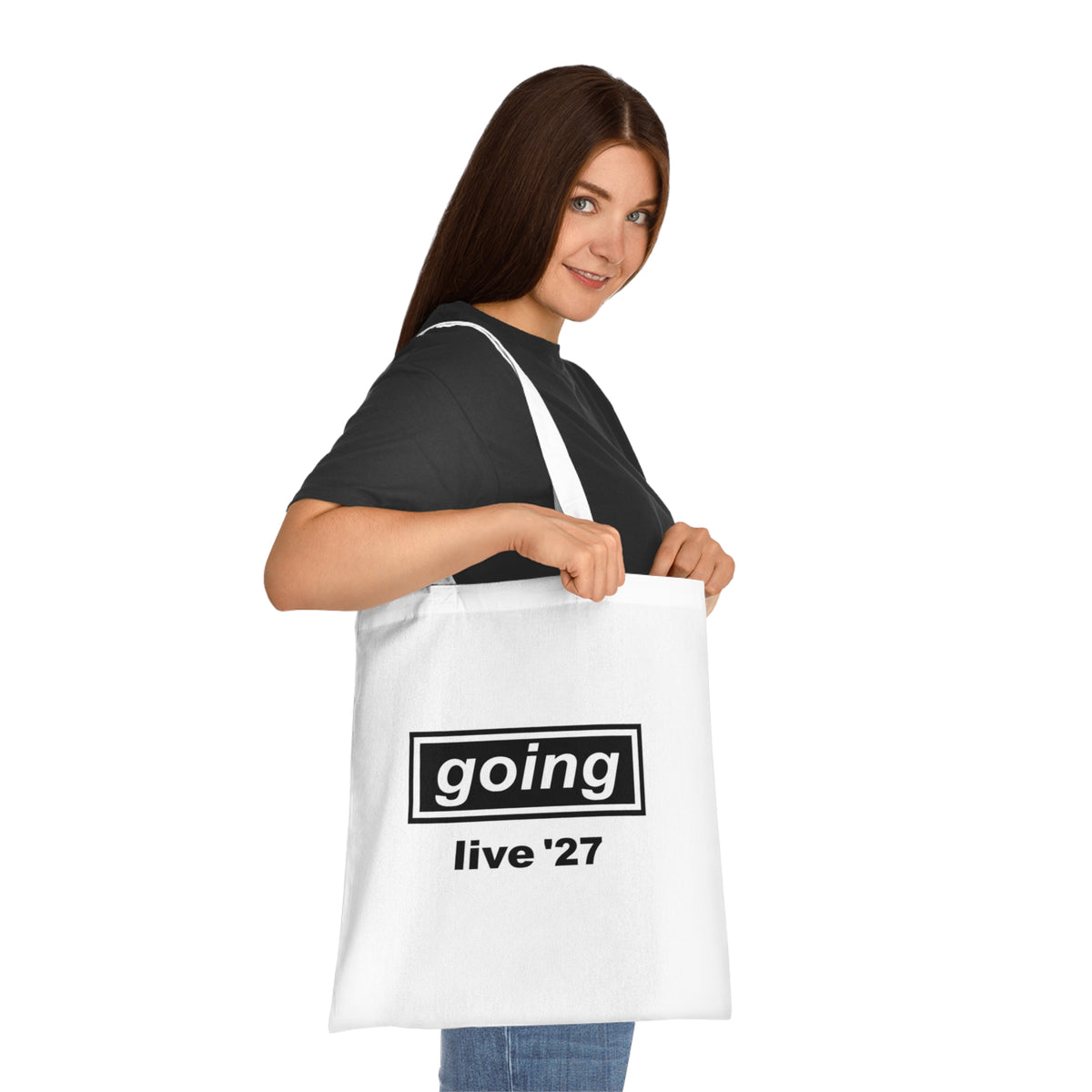 Oasis Band Going Live '27 Cotton Tote Bag — Minimal Black Logo Event Tote
