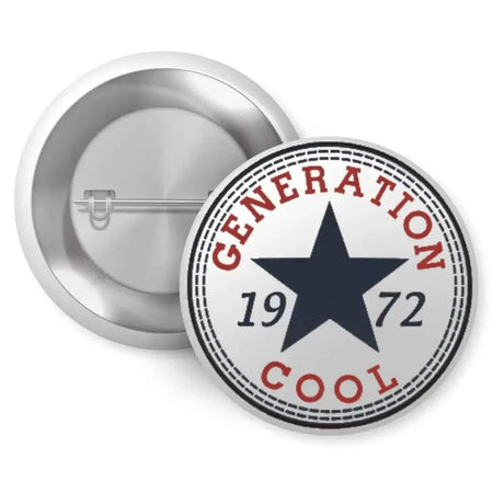 1972 Birthday Pin Badge – 1 Inch Cursive Happy Birthday Cake Design Button