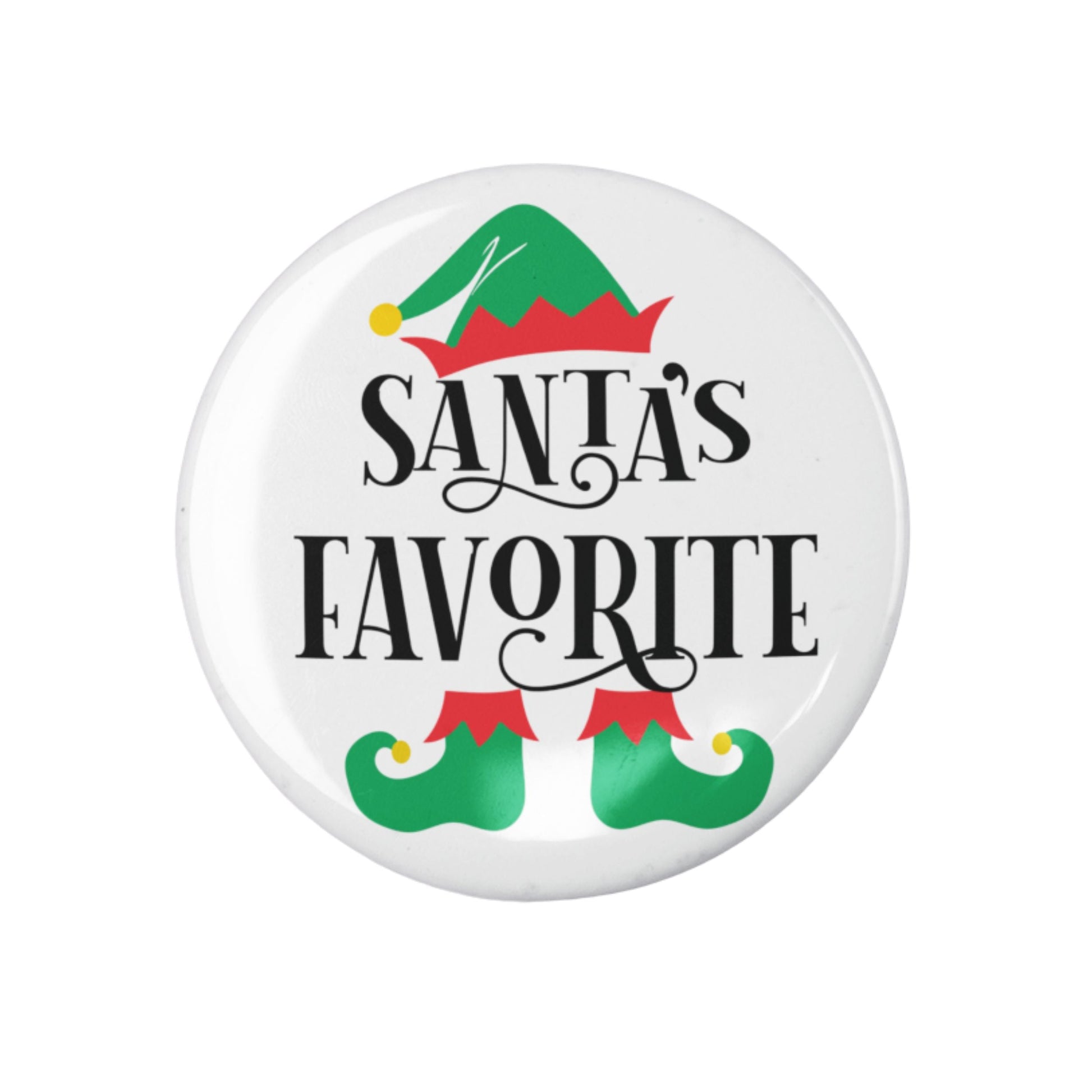 Santa's Favourite Pin stating 'Santa's Favourite,' a vibrant badge perfect for Christmas celebrations.