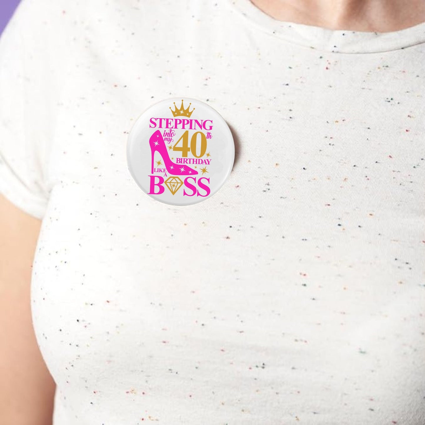 Quirky Emuworks 40th Birthday Badge for Women, enhances your birthday party decorations stylishly.