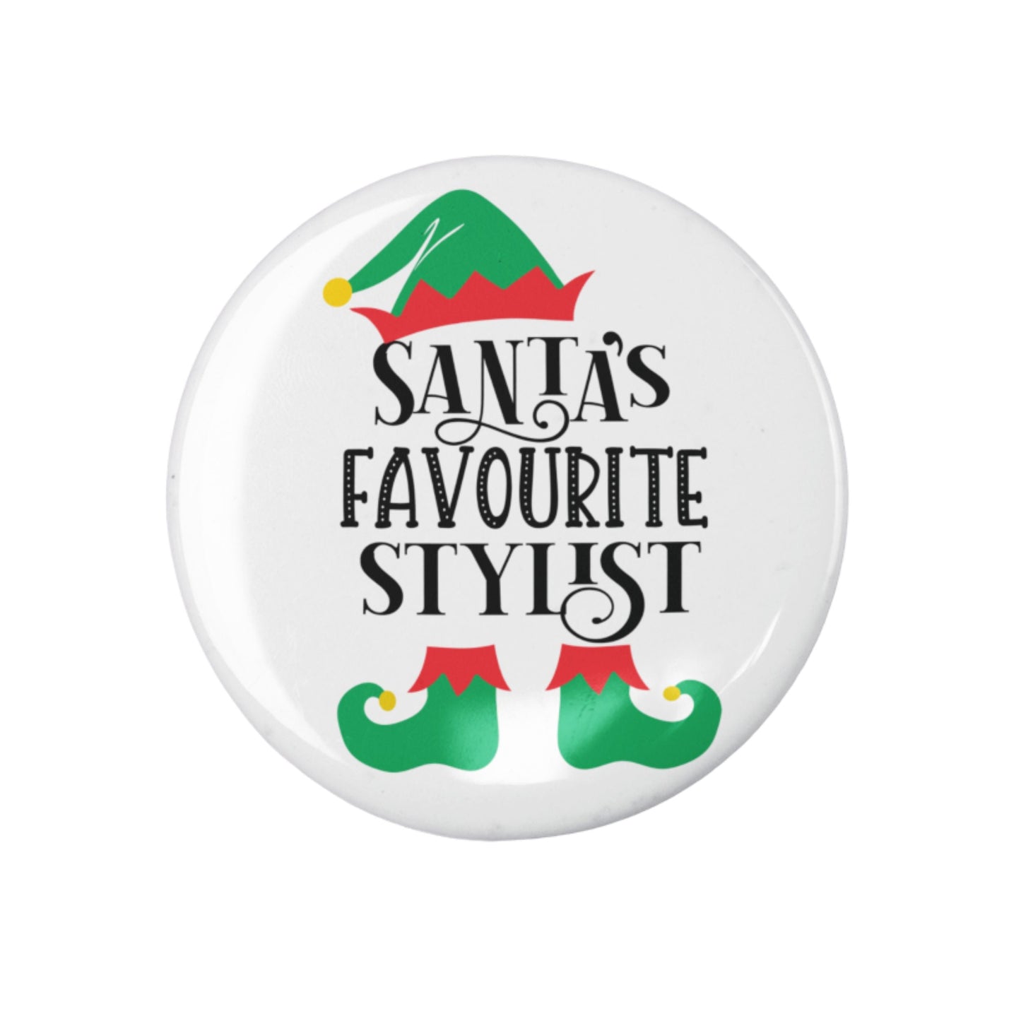 Santa's Favourite Pin for Stylists, a cheerful accessory to show off during the festive season.