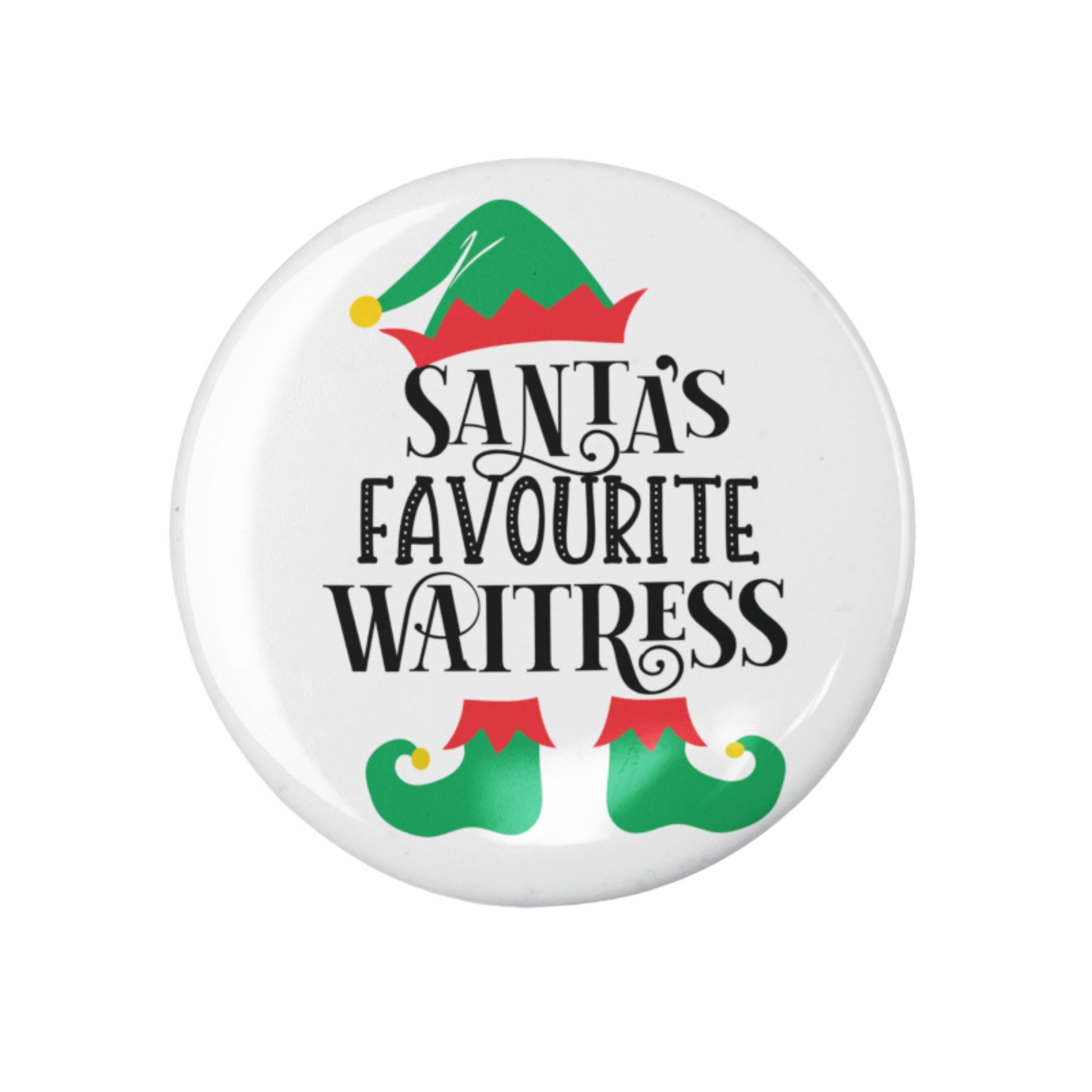 Santa's Favourite Pin for Waitresses, a delightful badge that adds holiday cheer to any outfit.