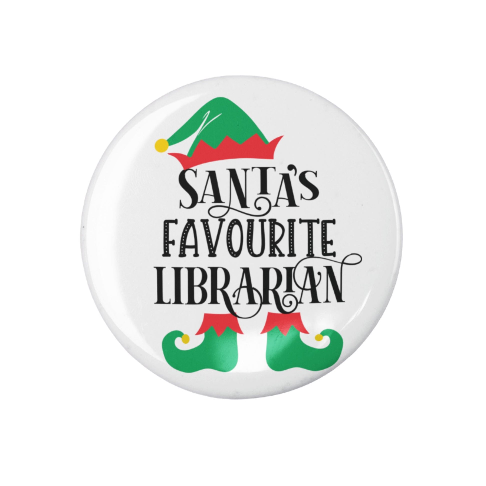 Santa's Favourite Pin for Librarians, a festive badge ideal for celebrating the Christmas spirit.