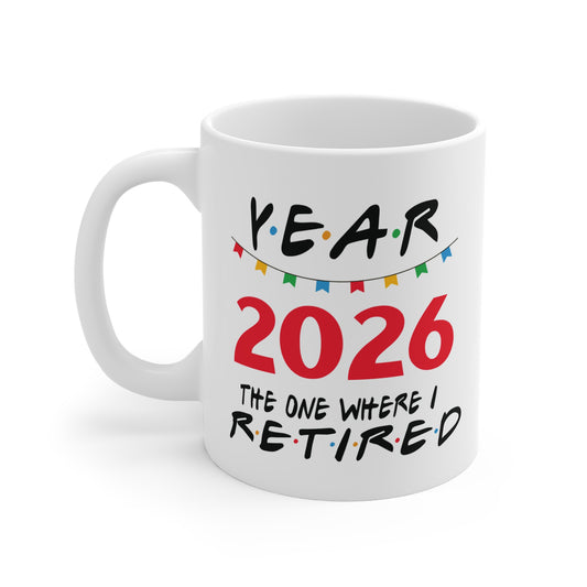 2026 Retirement Mug Red — "The One Where I Retired" Funny Retirement Coffee Cup