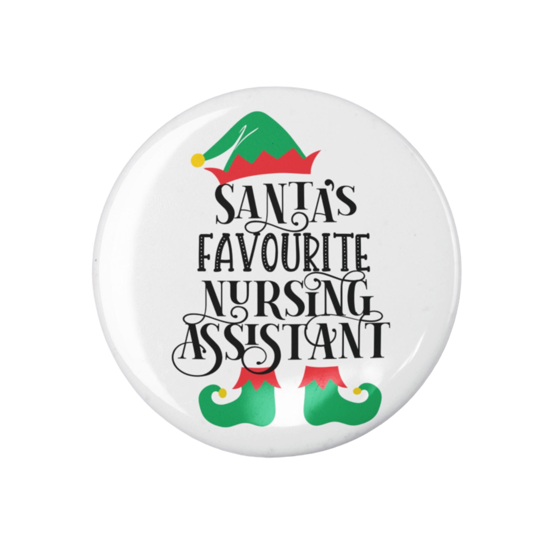 Santa's Favourite Pin for Nursing Assistants, a joyful badge perfect for the holiday season.