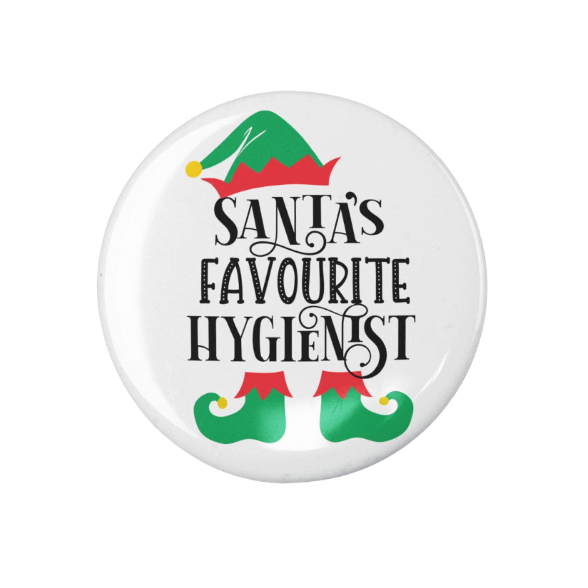 Santa's Favourite Pin for Hygienists, a vibrant festive accessory for spreading holiday cheer.