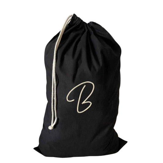 Initial A-Z Large Drawstring Laundry Bag - Eco-Friendly Recycled Cotton, XL Size with Embroidery