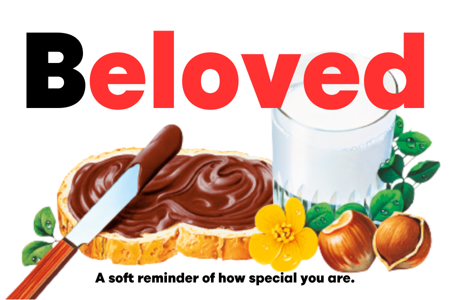 Custom Nutella jar label describing 'Beloved' with sweet Nutella-themed artwork.