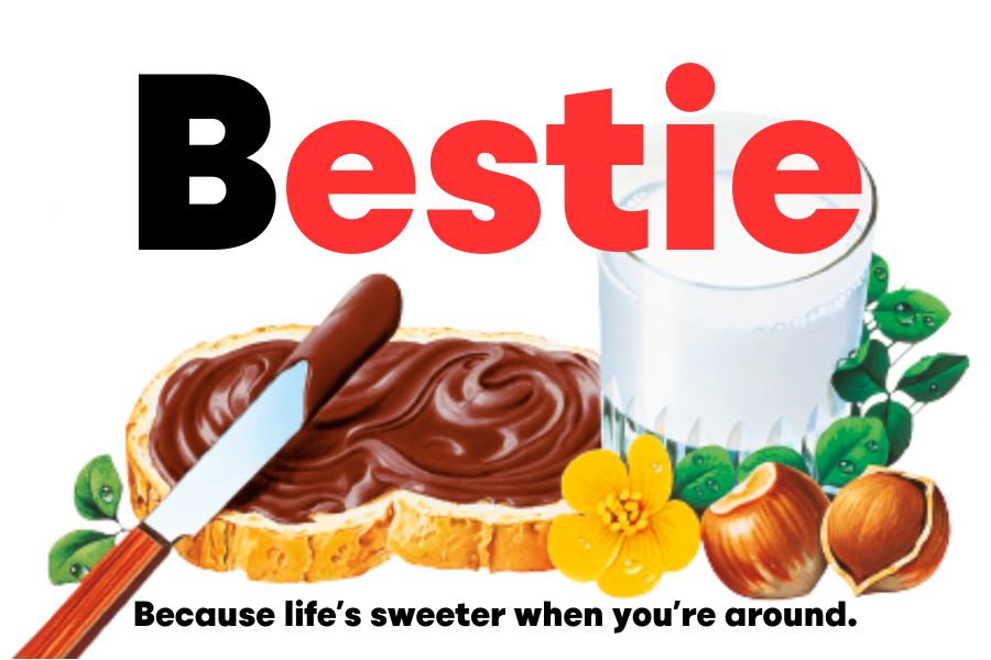 Custom Nutella jar label with 'Bestie' text and charming Nutella design.