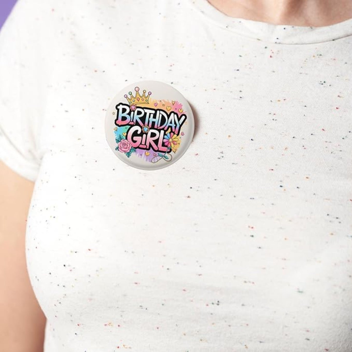 Birthday Girl Badge Crown and Roses Happy Birthday Party Badges For Girls