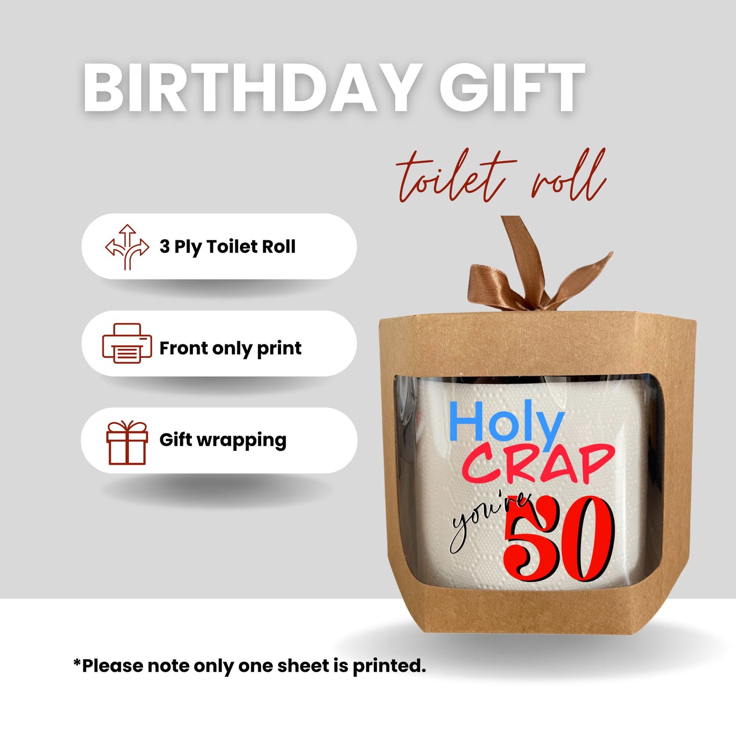 Novelty 50th Birthday Printed Toilet Roll Holly Crap You’re 50