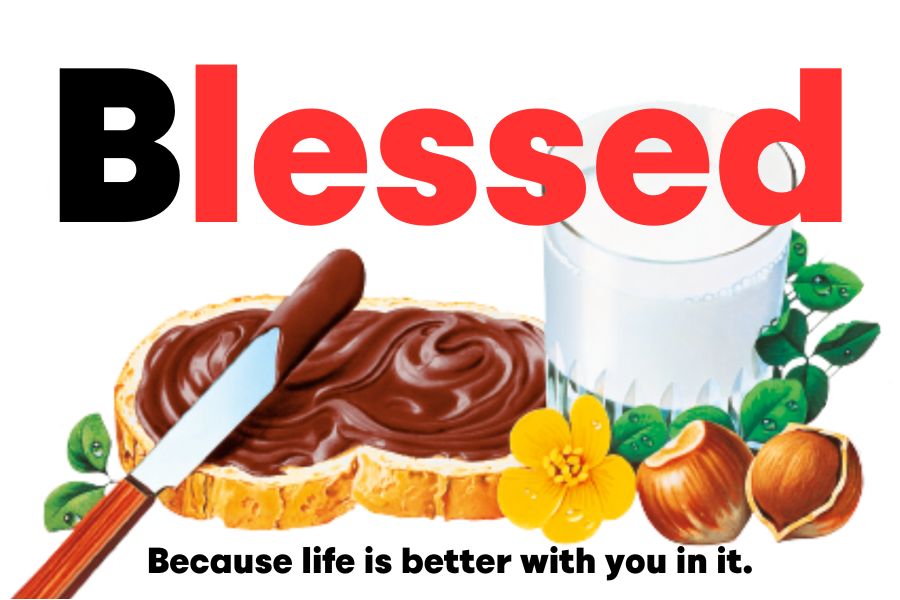 Custom Nutella jar label with 'Blessed' text and appealing Nutella visuals.