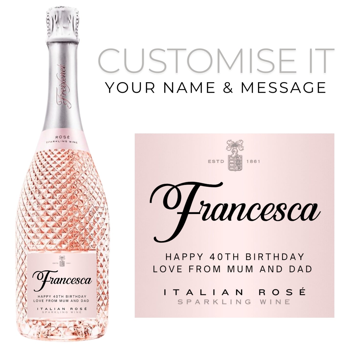 Personalised Prosecco - Wine Bottle Sticker Gift -  Self Adhesive Metallic Label