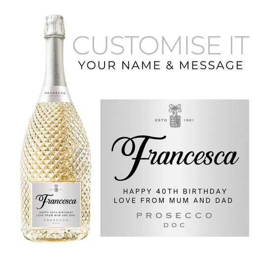 Personalised Prosecco - Wine Bottle Sticker Gift -  Self Adhesive Metallic Label