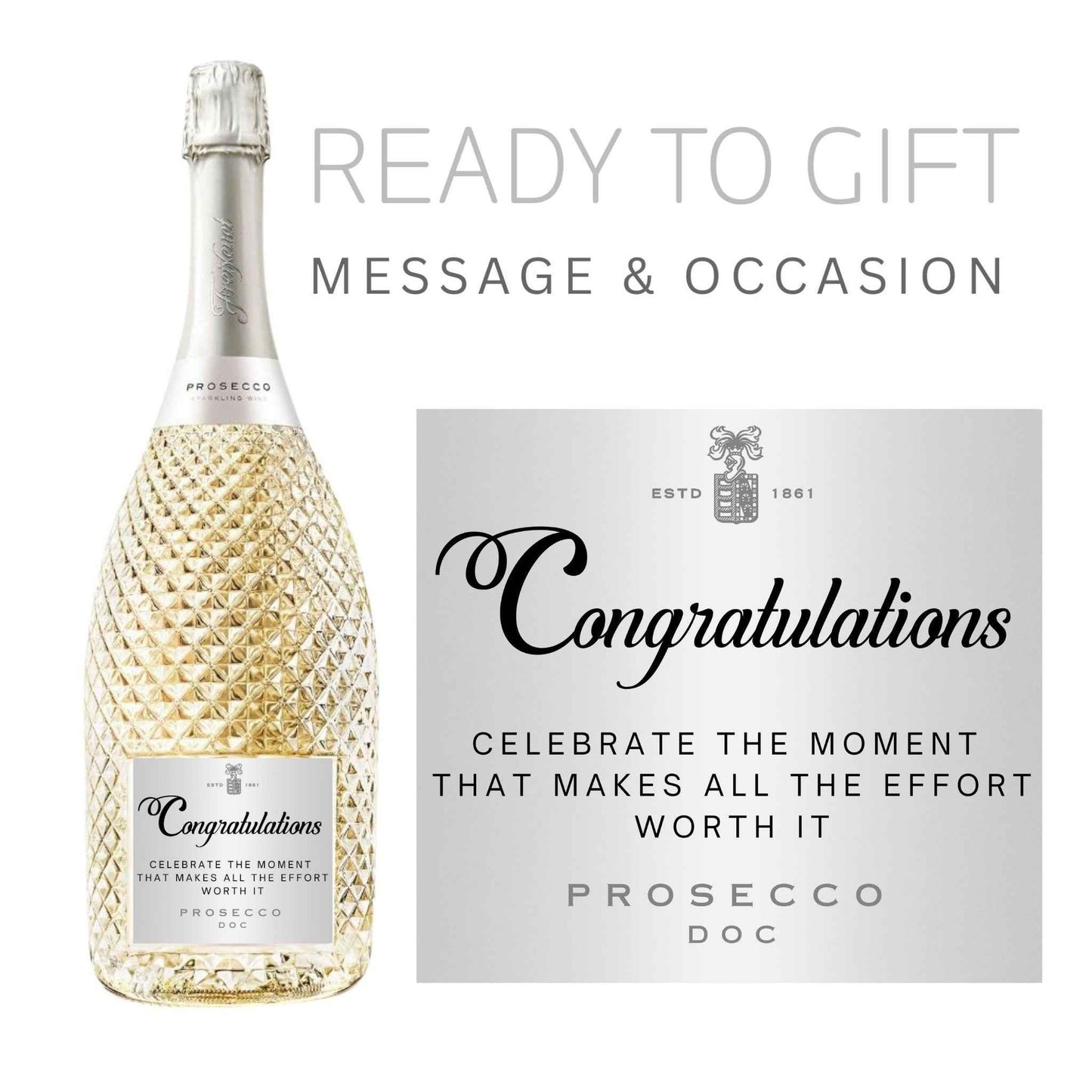 Gift Ready Prosecco Gift Stickers - Custom Metallic Labels for Celebrations and Special Occasions