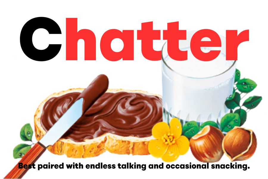 Custom Nutella jar label indicating 'Chatter' surrounded by lovely Nutella art.