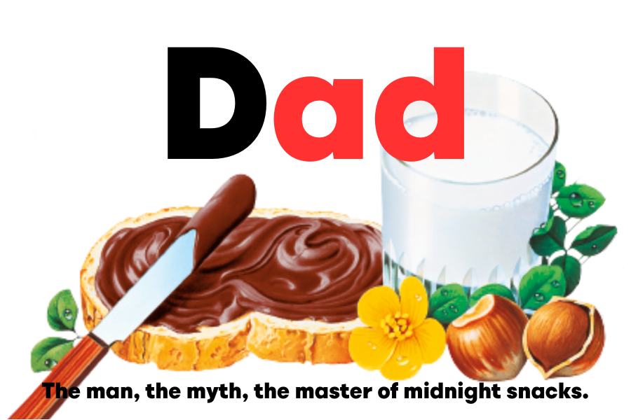 Custom Nutella jar label saying 'Dad' with a Nutella illustration showcasing a slice of bread.