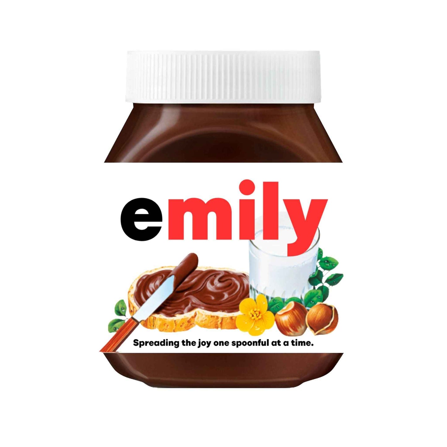 Custom Nutella label featuring the name 'Emily', perfect for a sweet personalised gift.