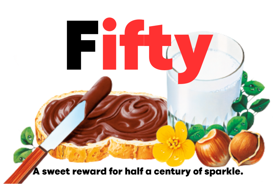 Custom Nutella jar label for 'Fifty' celebrating with delightful Nutella designs.