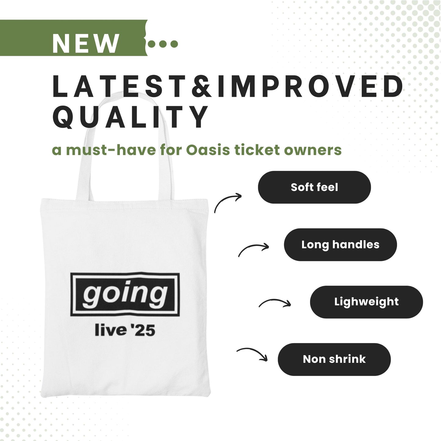 Oasis Band Tote Bag - Oasis Gift for Fans - Oasis Live '25 Memorabilia - Indie Music Gifts for Noel Gallagher & Liam Gallagher Enthusiasts - Oasis Band Gift - 41x37cm Polyester