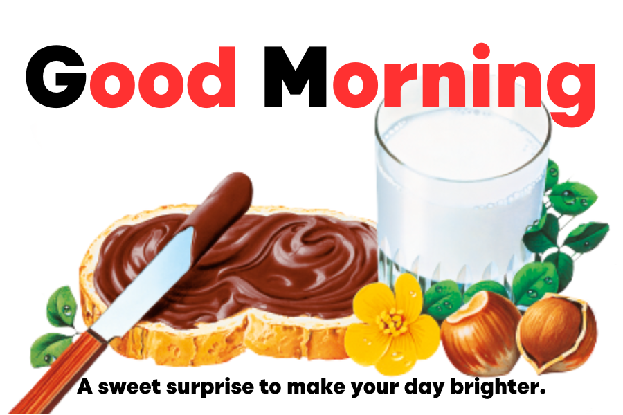 Custom Nutella jar label proclaiming 'Good Morning' with vibrant Nutella visuals.