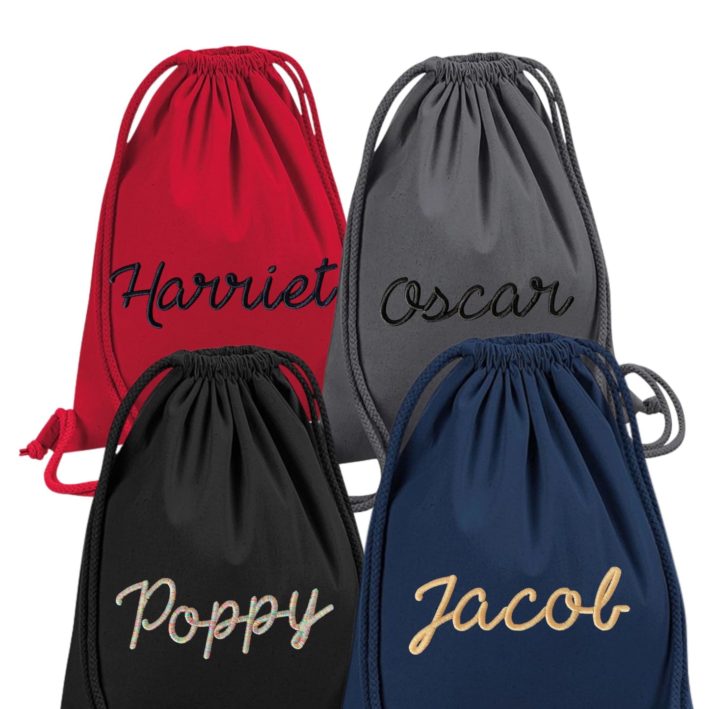 Customised Drawstring Bag with 3D Puff Embroidered Name Kids and Adults Cotton Gym School Travel Bag Custom Embroidery Premium Quality