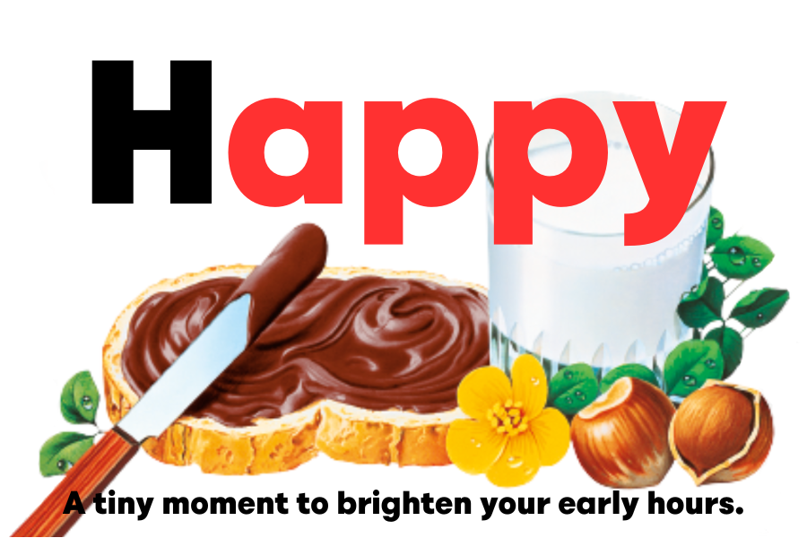 Custom Nutella jar label proclaiming 'Happy' with joyful Nutella imagery.