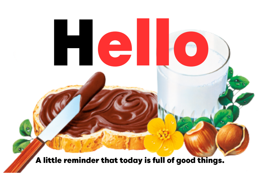 Custom Nutella jar label saying 'Hello' with delightful artwork related to Nutella.