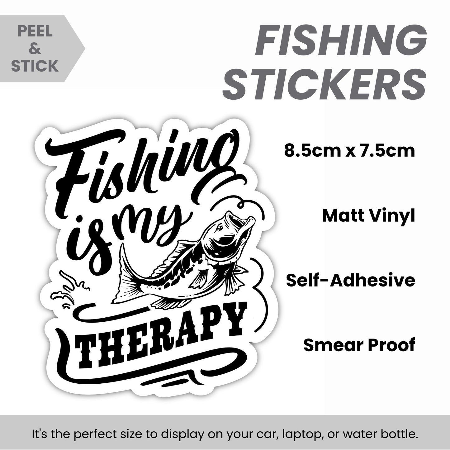 Fishing Is My Therapy Humour Matte Vinyl Sticker - 8.5cm x 7.5cm