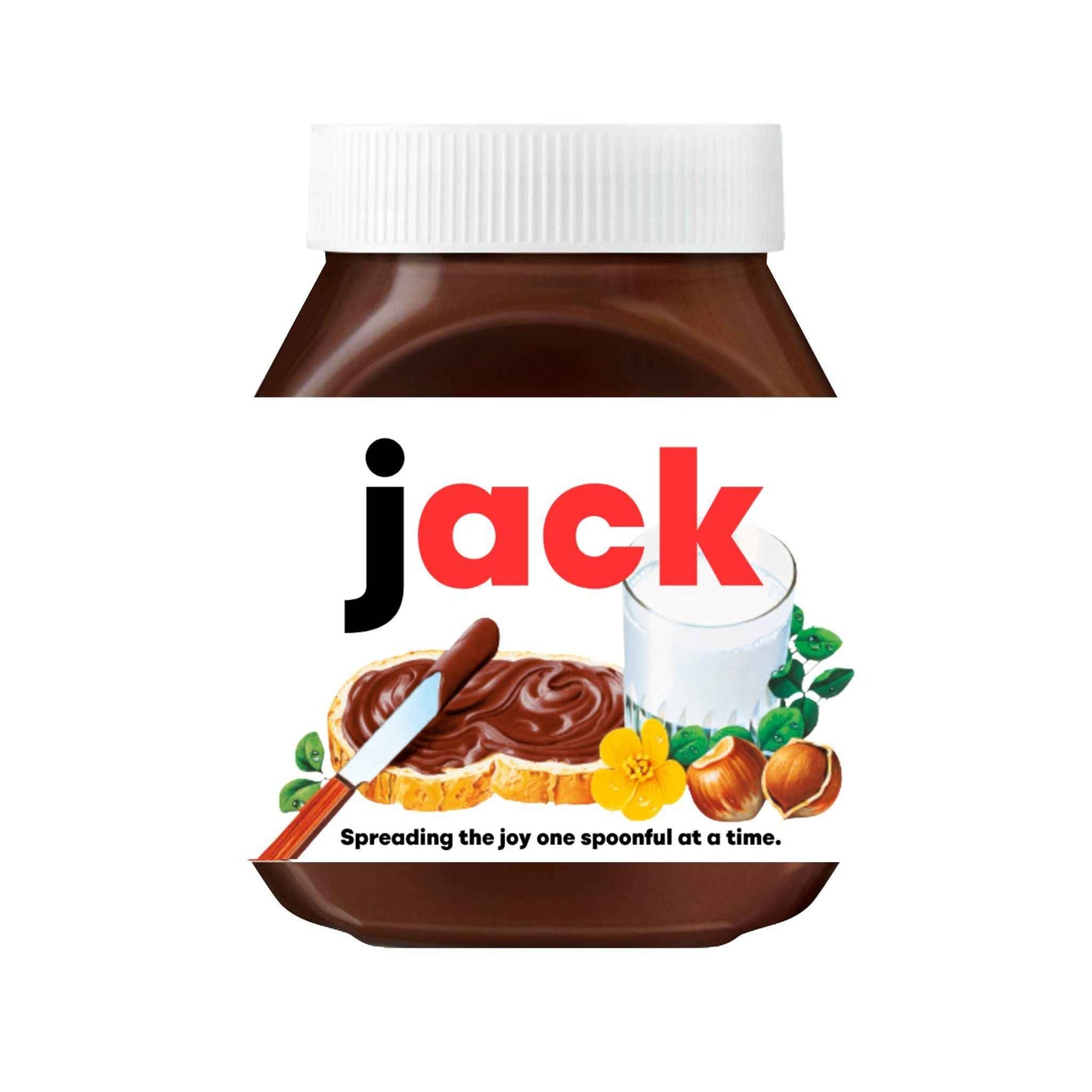 Custom Nutella label showcasing the name 'Jack', adding a special touch to your gift jar.