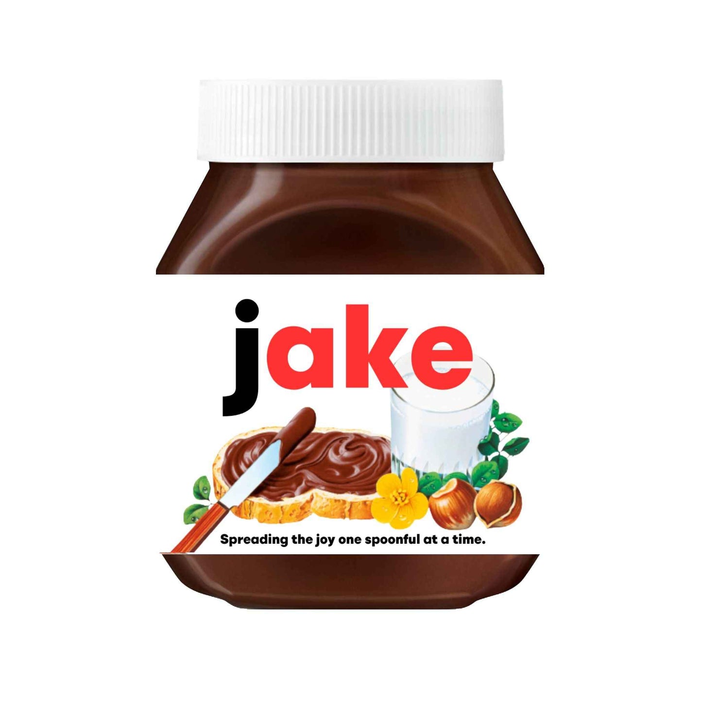 Custom Nutella label featuring the name 'Jake', perfect for a memorable chocolate gift.