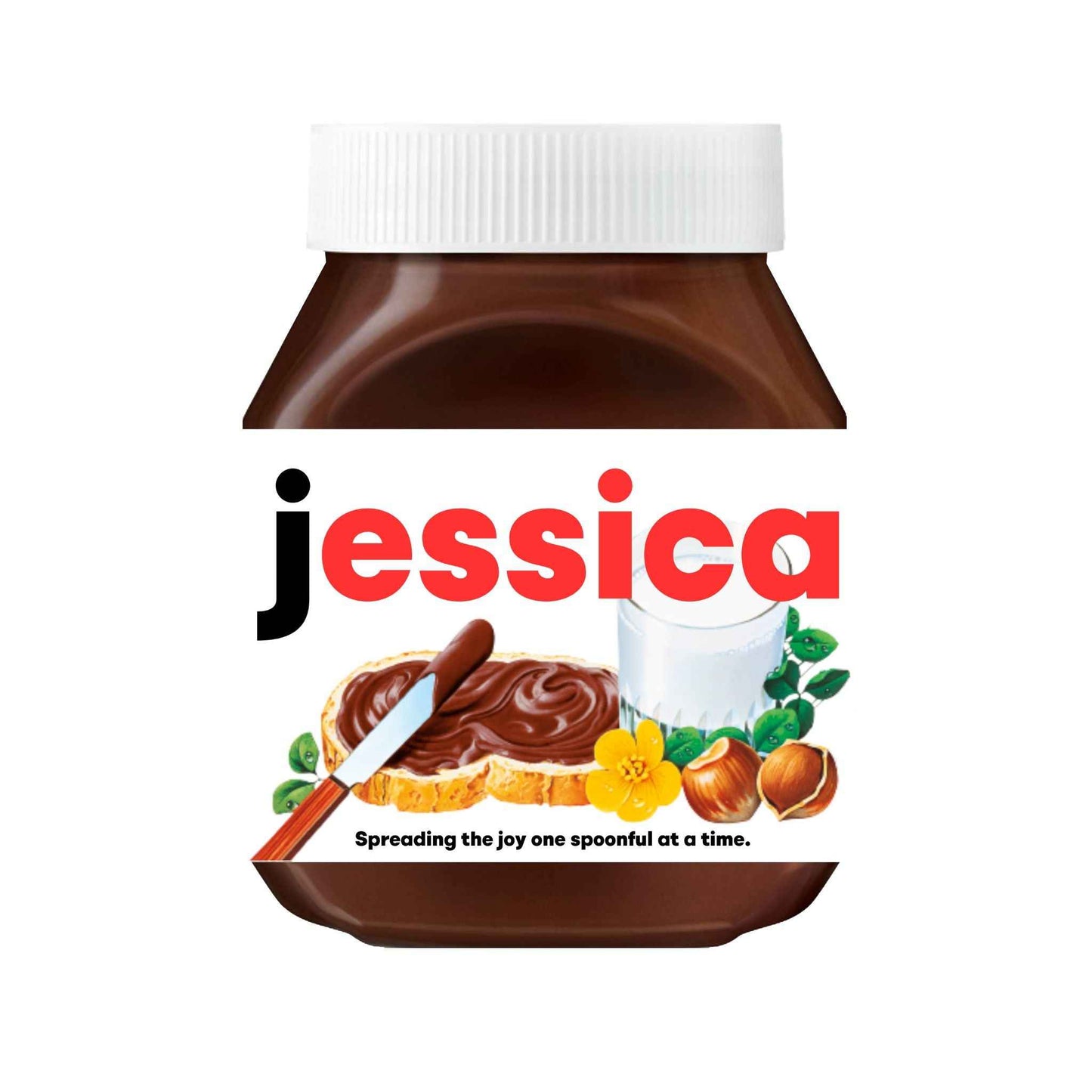 Custom Nutella label with the name 'Jessica', great for personalising your gift jar.