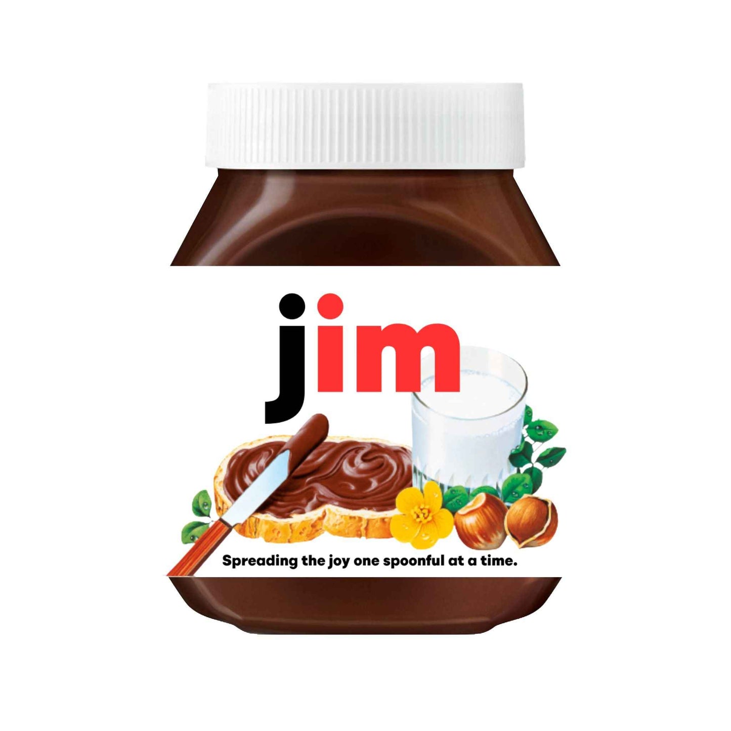 Custom Nutella label displaying the name 'Jim', ideal for a unique gifting experience.