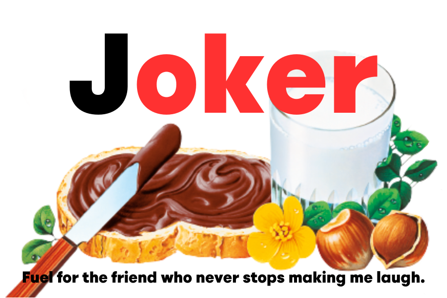 Custom Nutella jar label titled 'Joker' highlighting humour alongside Nutella graphics.