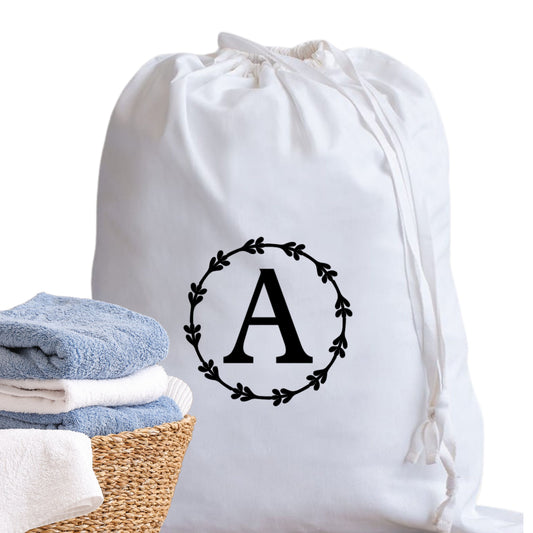 Laundry Bag Monogrammed Travel Cotton Laundry Lightweight White 53 x 44 cm Dorm Room Essentials Sustainable Drawstring Bag University Gift