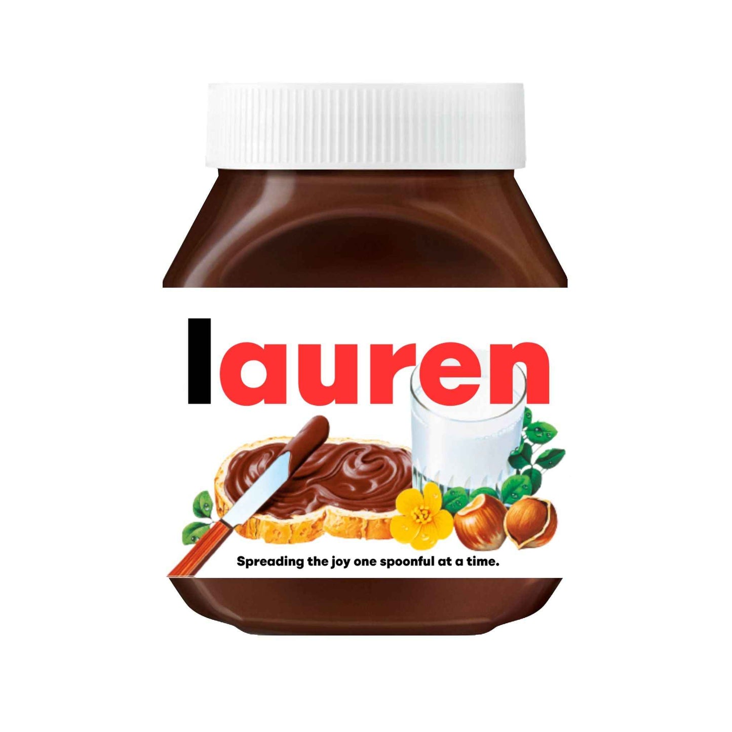 Custom Nutella label showcasing the name 'Lauren', a sweet option for a personalised gift.