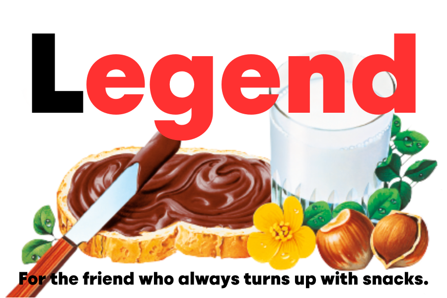 Custom Nutella jar label showcasing 'Legend' surrounded by delightful Nutella designs.