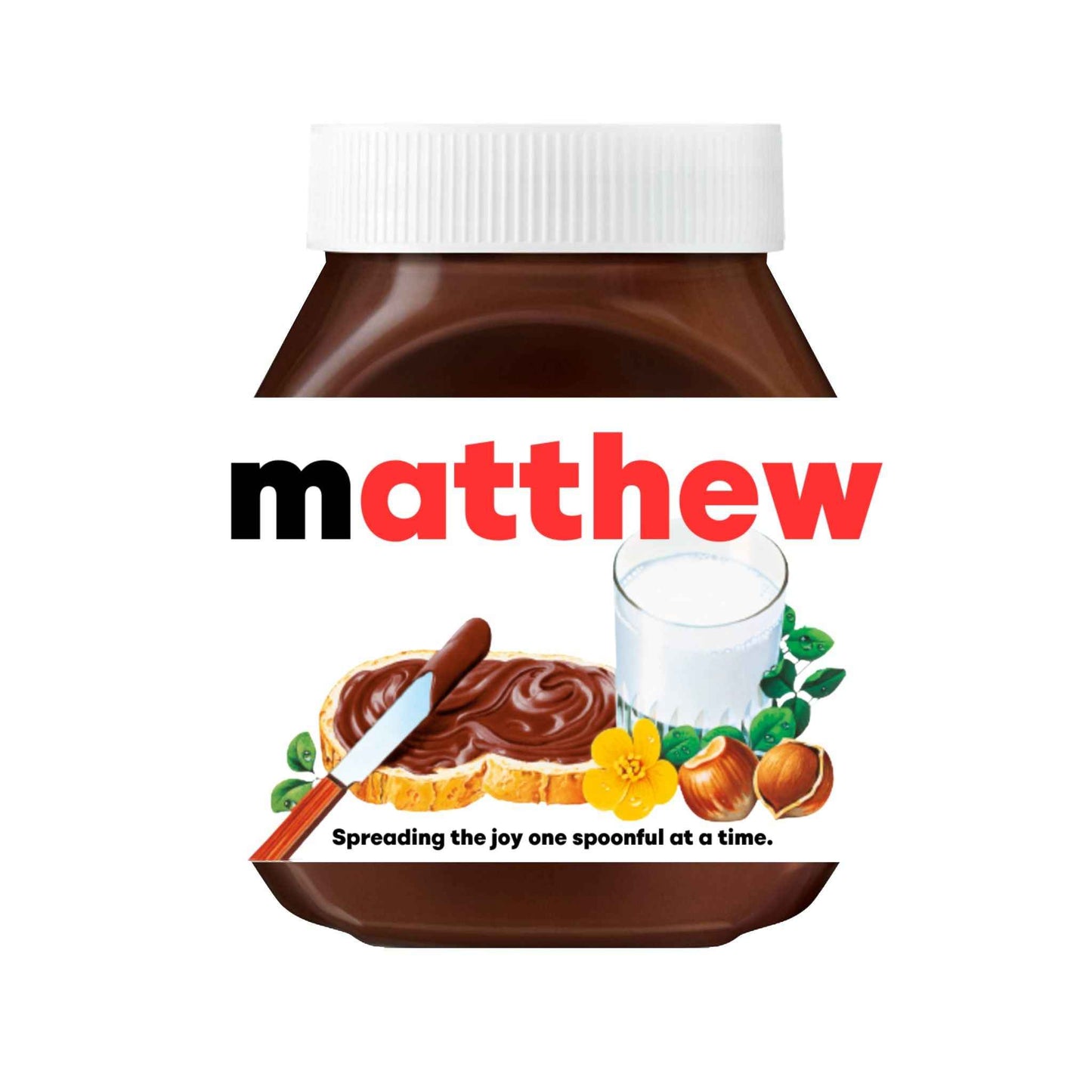 Custom Nutella label featuring the name 'Matthew', perfect for a personalised gift touch.