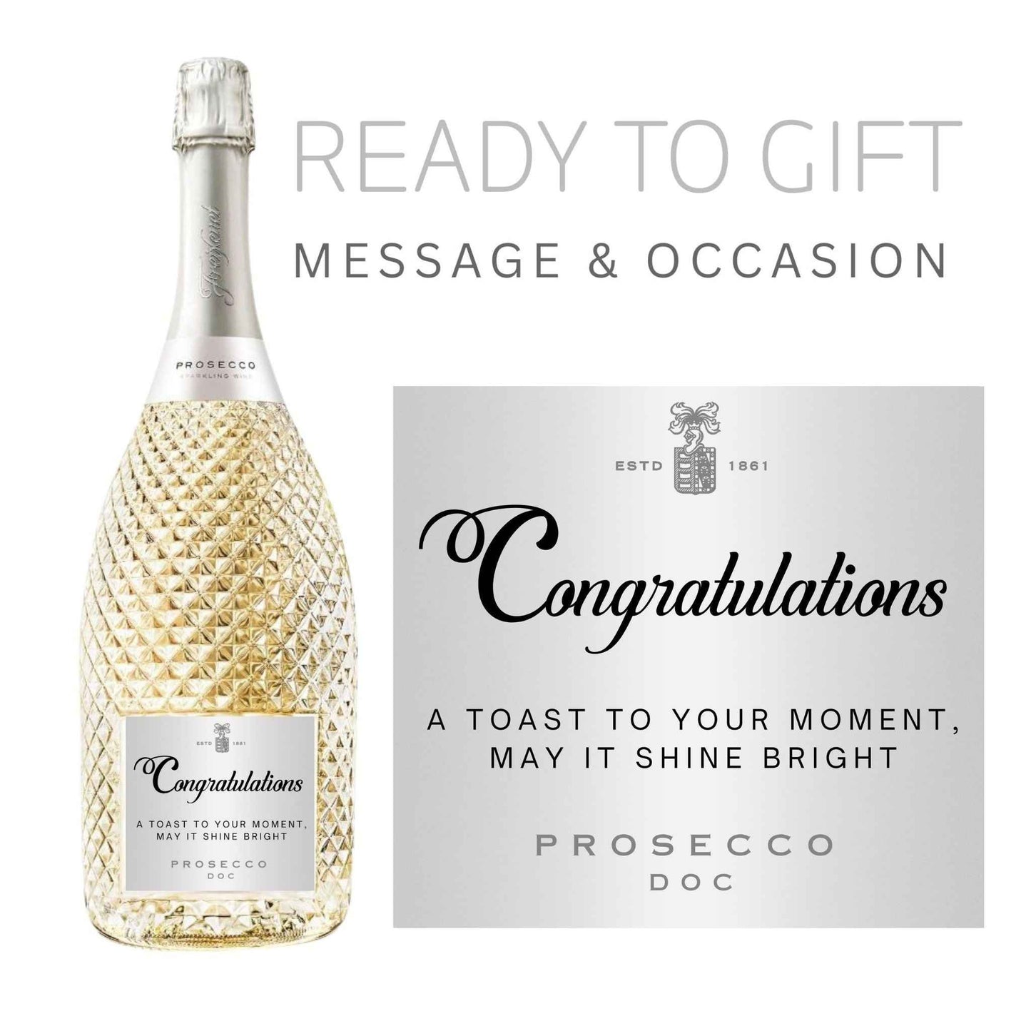 Gift Ready Prosecco Gift Stickers - Custom Metallic Labels for Celebrations and Special Occasions