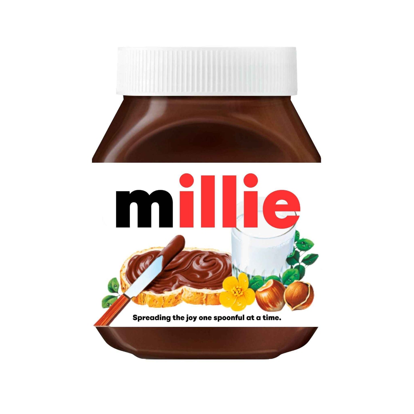 Custom Nutella label featuring the name 'Millie', ideal for a sweet personalised gift.