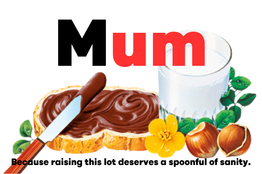 Custom Nutella jar label representing 'Mum' along with a Nutella and flower artwork.