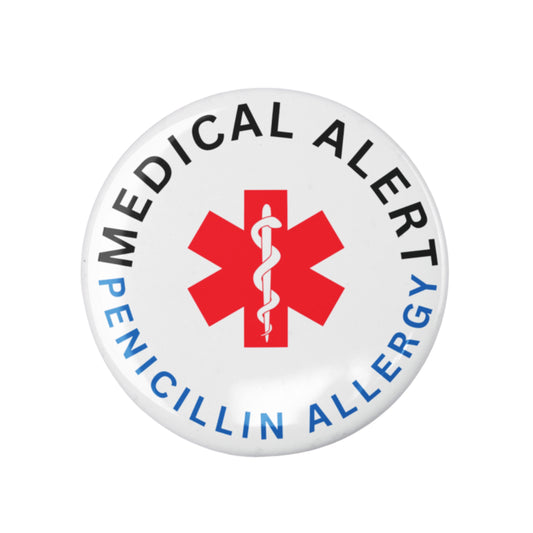 Penicillin Allergy Medical Alert Badge 1In 25Mm - Clear Text & Secure Fit for Safety, ideal for quick identification of penicillin allergy medical alert during emergencies.